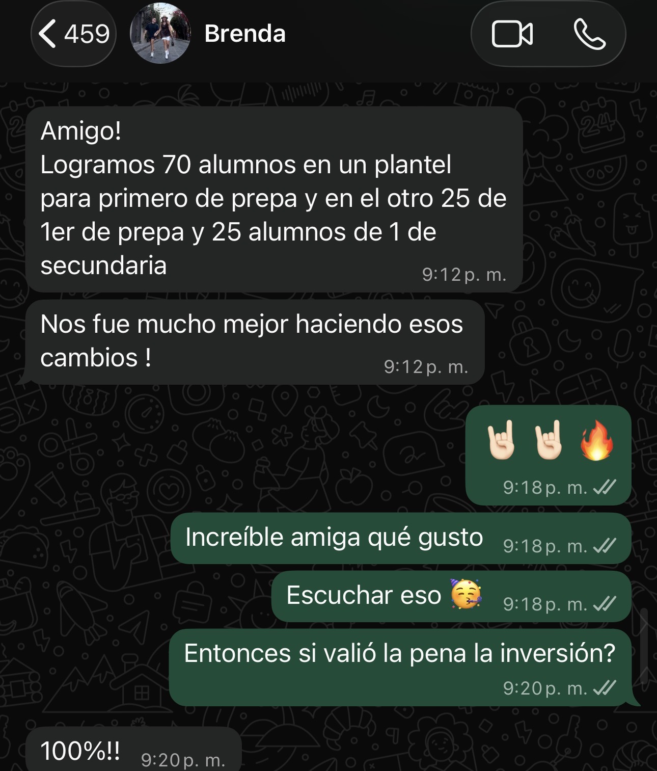 Captura de WhatsApp agradeciendo a Yael por su tiempo y conocimientos