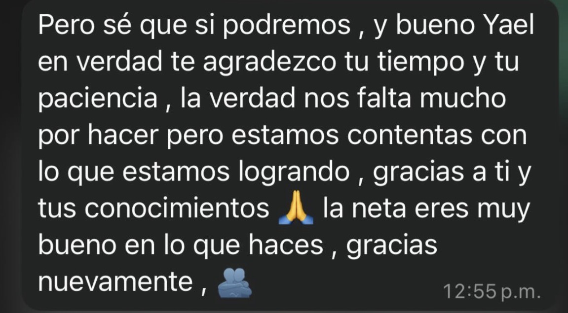 Captura de WhatsApp con testimonio de Brenda sobre resultados de inscripción